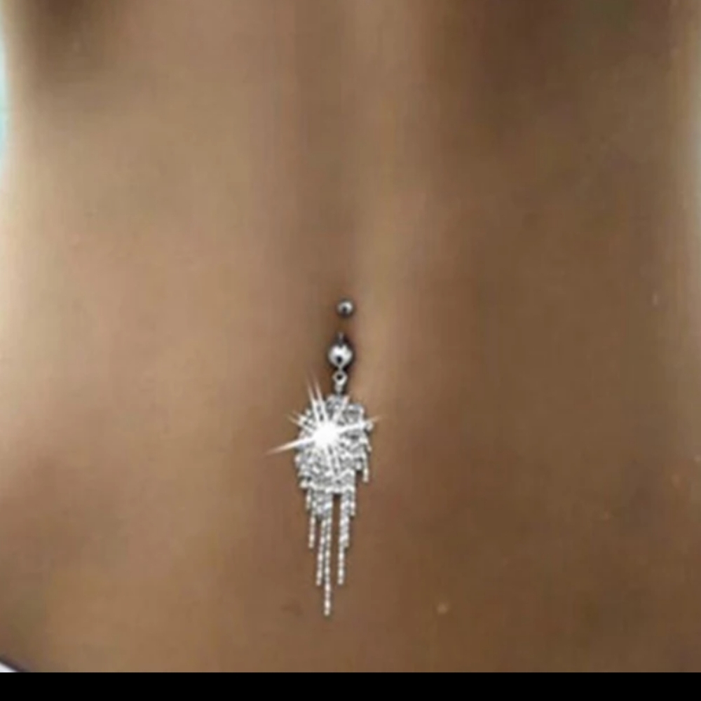☀️NEW DANGLING CZ DIAMOND NAVEL RING